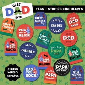 FATHERS DAY tags + stikers circulares, tags y stikers Día del Padre