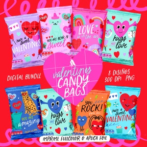 Valentines candy bags, valentines chipbags, Valentines bags, Valentines printable bag