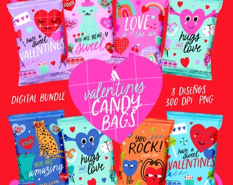 Valentines candy bags, valentines chipbags, Valentines bags, Valentines printable bag