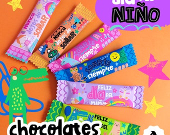 Kids chocolate wrapper, envoltura chocolate día del niño, fundas para chocolates niños