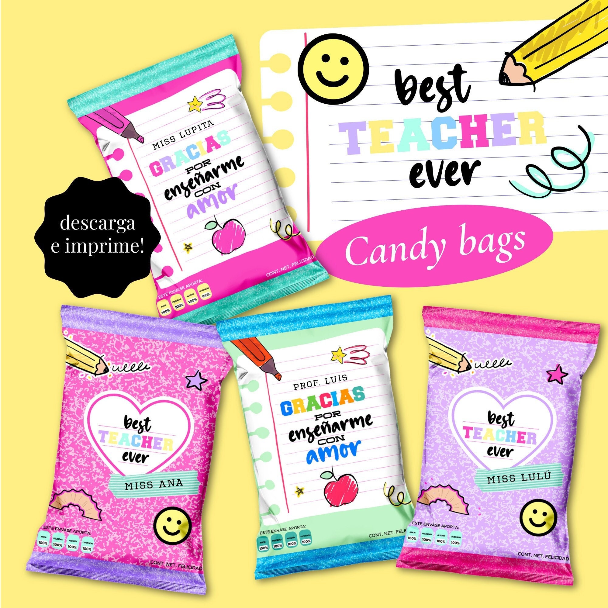Teachers candy bags teachers chip bags best teacher bags Etsy México