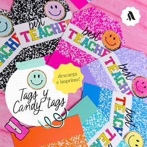Tags meilleur professeur, cartes de fête des enseignants, cartes de bonbons enseignants