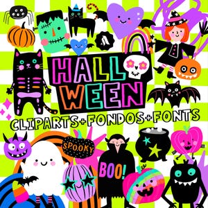 HALLOWEEN 2025 cliparts + bakgrunder + typsnitt