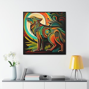 Wolf Leinwanddruck Native Art | Bunte pazifische Nordwestküste & Chicano-Mischung | Quadrat Galerie-Wrap