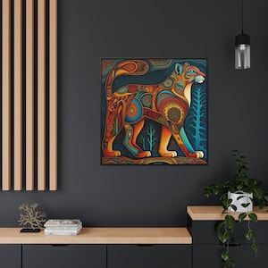 Mountain Lion Canvas Native Art, Cougar Puma | Pacific Northwest Coastal & Chicano Blend | Square Gallery Wrap