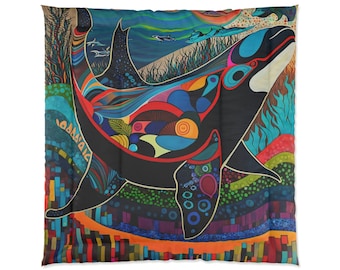 Bed Comforter | Orca Design - Blended Pacific Northwest Native Coastal and Chicano Art