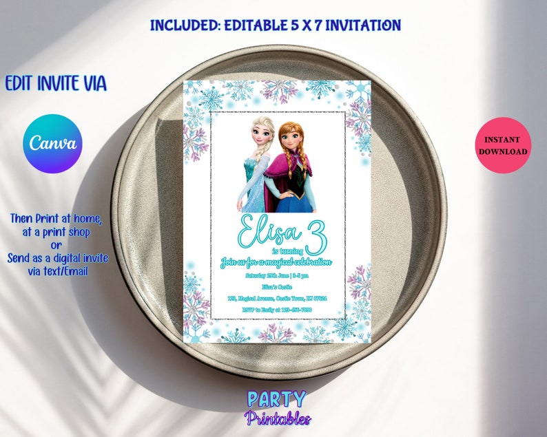 Editable Frozen Birthday Invitation Template Princess Elsa Etsy