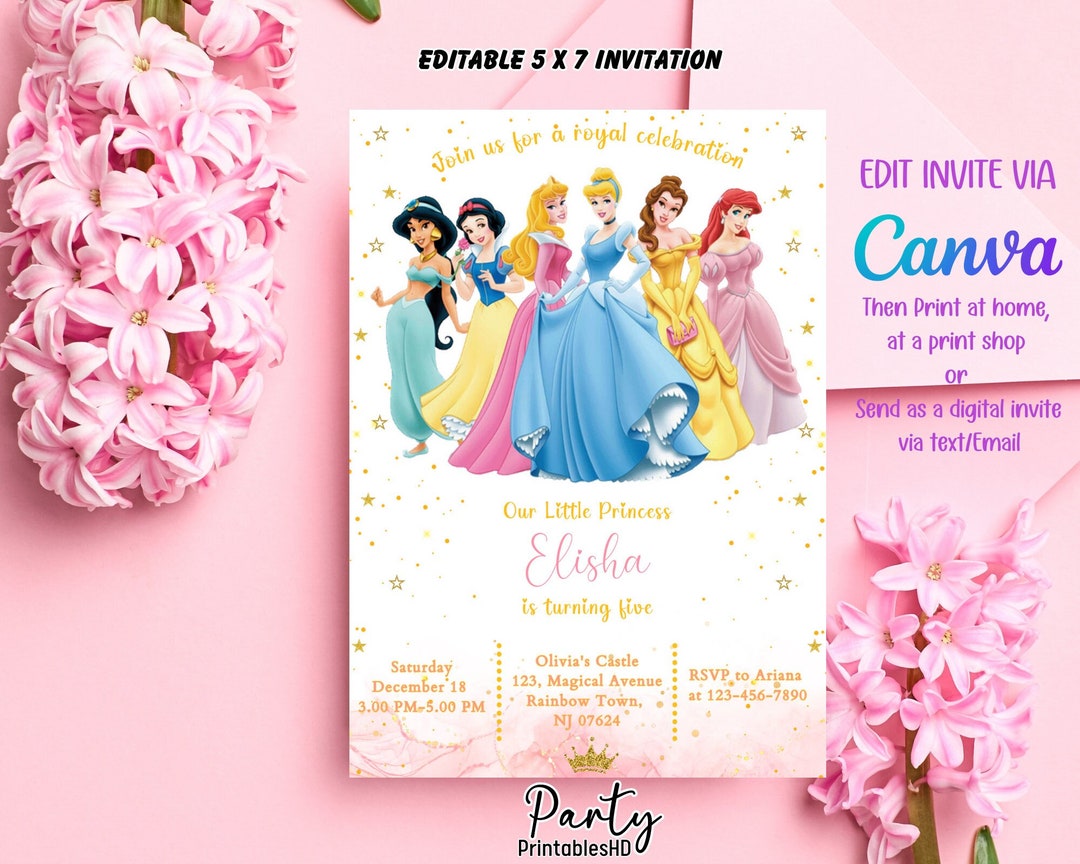Princess Birthday Canva Template Princess Birthday Party - Etsy Australia