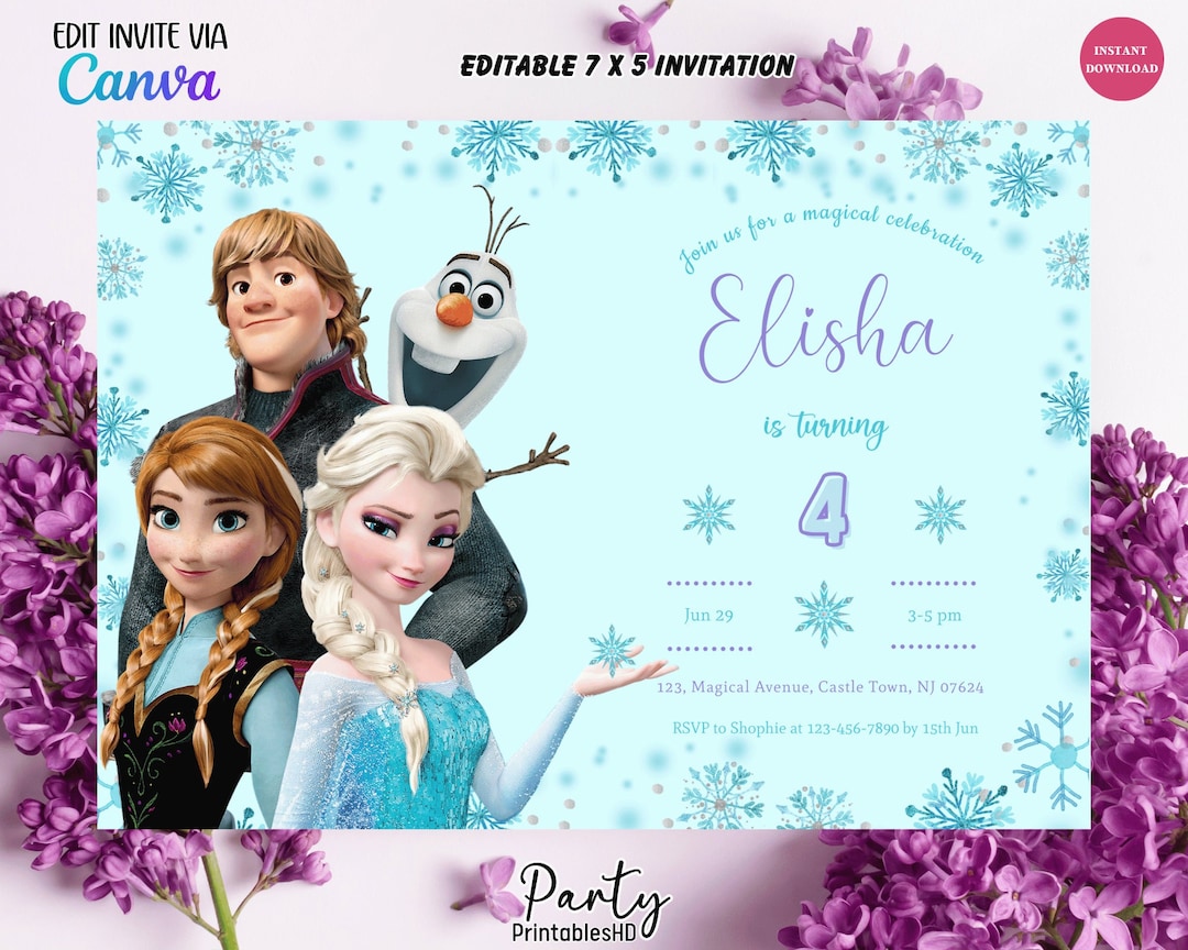 Editable Frozen Birthday Invitation Template, Princess Elsa Girl Evite