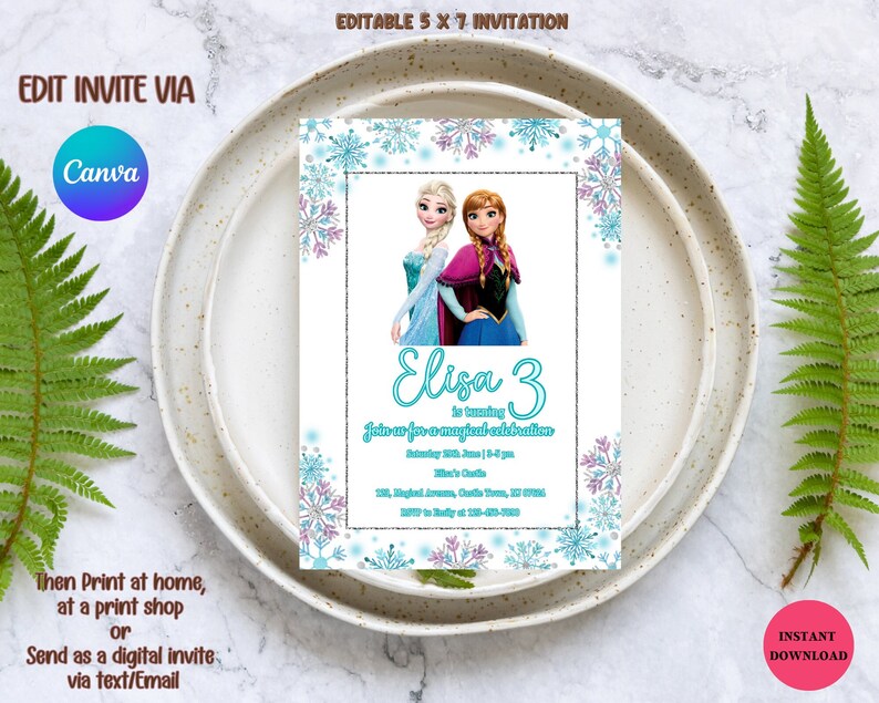 Editable Frozen Birthday Invitation Template Princess Elsa Etsy