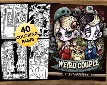 Weird Couple Coloring Book, Creepy Spooky Fun Pages (PDF Download)