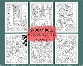 Spooky Doll Coloring Book, Gothic Halloween Pages for Adults (PDF Download)