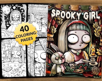 Spooky Girl Coloring Book, Kawaii Horror Pages, Gothic Art, Stress Relief (Digital Download)