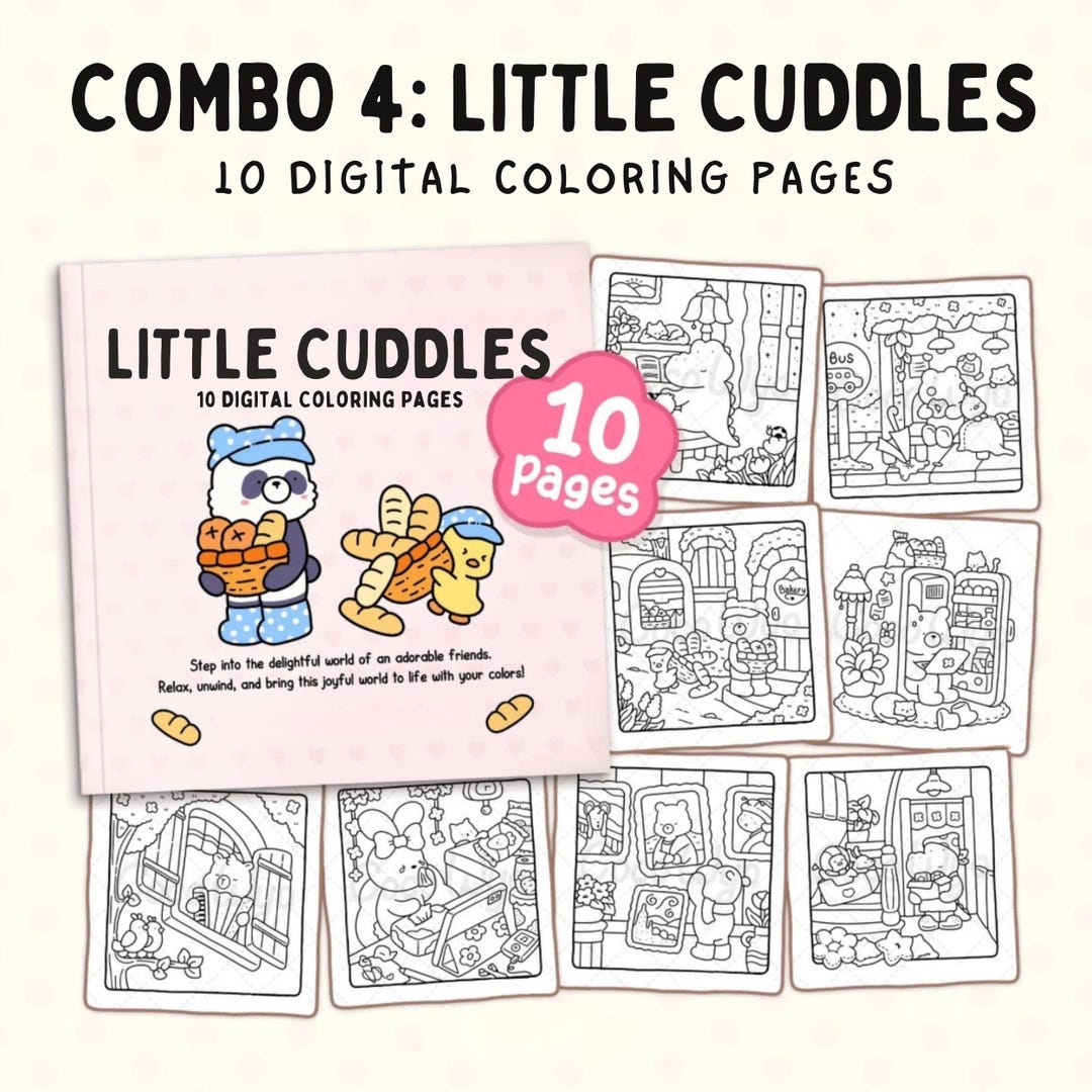 Little Cuddles Coloring Pages | Adorable Animal Characters (10 Digital ...