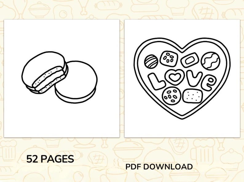 Libro para colorear de comida, bebidas y dulces, 52 páginas fáciles y llamativas (descarga en PDF) imagen 2