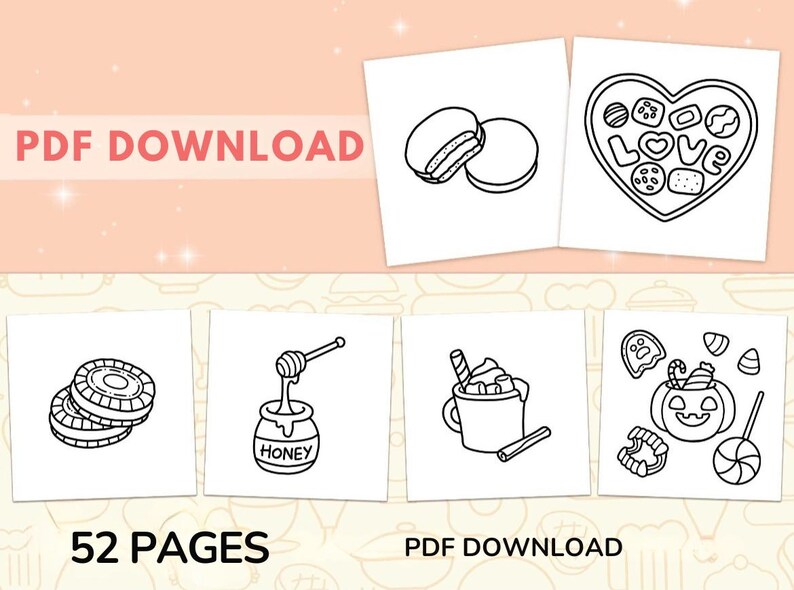 Libro para colorear de comida, bebidas y dulces, 52 páginas fáciles y llamativas (descarga en PDF) imagen 3