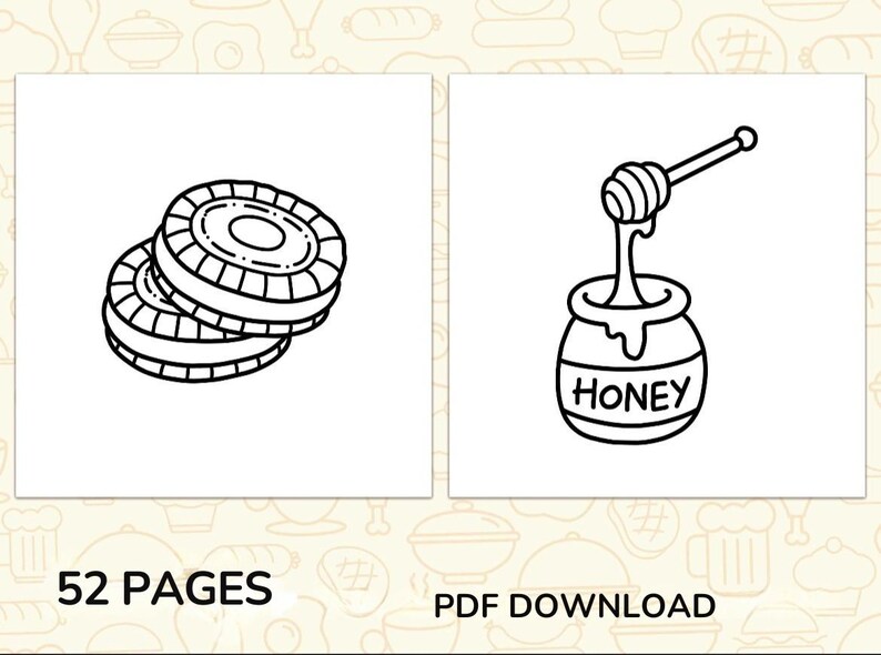 Libro para colorear de comida, bebidas y dulces, 52 páginas fáciles y llamativas (descarga en PDF) imagen 4