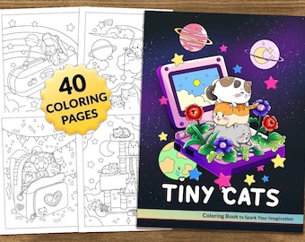 Libro para colorear de gatitos pequeños, páginas para colorear de gatos adorables, libro para colorear relajante para adultos y niños, descarga digital imprimible.