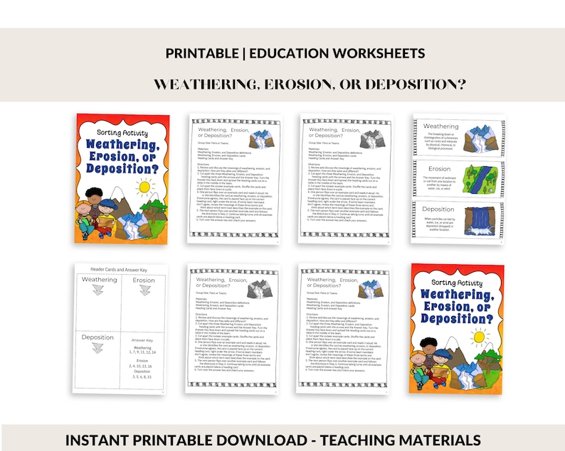 Weathering, Erosion, and Deposition Educational Kit, Science Worksheets ...