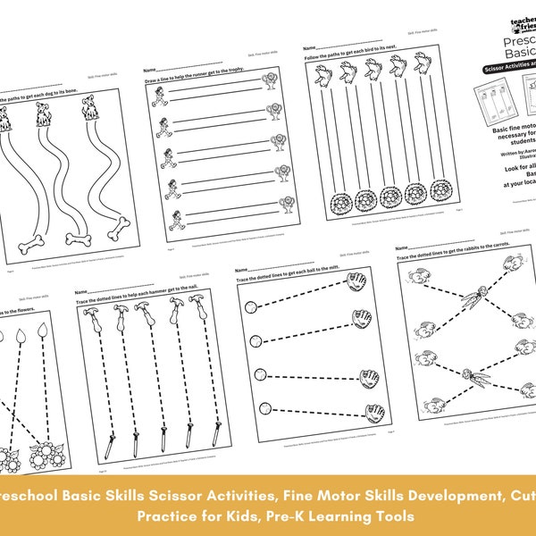 Preschool Basic Skills Scissor Activities, Fine Motor Skills Development, Cutting Practice for Kids, Pre-K Learning Tools