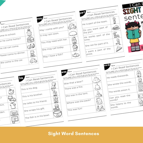 High Frequency Words for Kindergarten Etsy