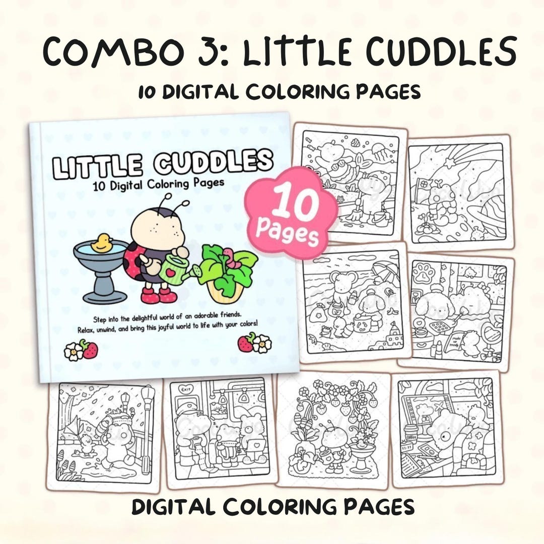 Little Cuddles Coloring Pages | 10 Adorable Animal Characters (digital ...
