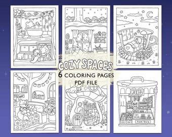 Livro de Colorir Espaços Aconchegantes | Cantinhos Fofos com Animais, Páginas Relaxantes para Colorir para Adultos e Adolescentes, Download em PDF para Imprimir