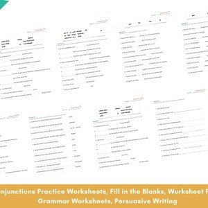 Conjunctions Practice Worksheets, Fill in the Blanks, Worksheet Pack