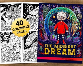 El libro para colorear Sueño de Medianoche, páginas para colorear de fantasía para adultos y adolescentes, descarga mágica en PDF imprimible, arte para aliviar el estrés