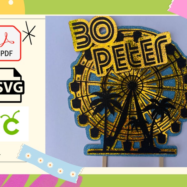 Coachella Theme Layered cake Topper | 3D Cake topper | SVG digital file Cricut | Festival | Ferris Wheel | Fun Fair | Palm trees