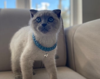 Macrame Cotton Cat Small Dog Collar, Handmade Boho Soft Collar for Small Pets,