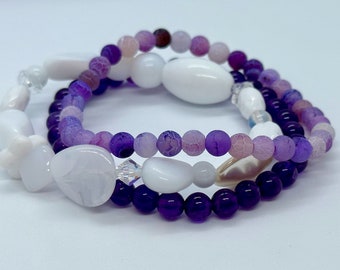 Natural Beads Crystals Bracelet Set, Handmade Stretchy Bracelet, Healing Crystal Bracelet, Natural Gemstone Bracelet, For Gift, 6mm Amethyst