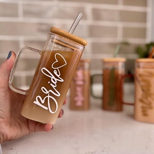 Personalized Glass Iced Coffee Cup Bridesmaid Gift Bridal Party Bachelorette Favor