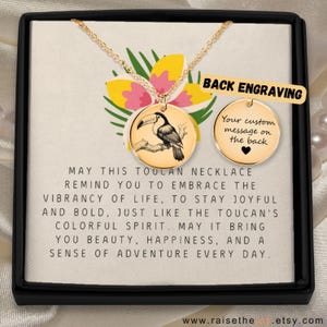 Engraved Toucan Necklace Birthday Present For Women Tropical Bird Jewelry For Anniversary Gift Idea Exotic Bird Pendant Nature Lovers Gift