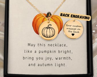 Pumpkin Necklace Personalized Autumn Jewelry Custom Name Engraved Fall Harvest Pendant Cottagecore October Halloween Keepsake Gift For Her
