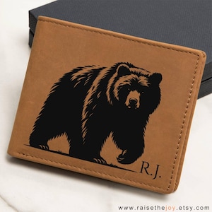 Cartera con estampado de oso, la mejor idea de regalo de cumpleaños para hombres Cartera con estampado de oso, regalo de aniversario para esposo Accesorio de cuero personalizado para él