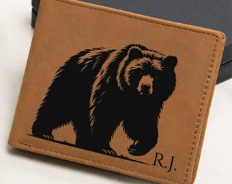 Bear Print Wallet Best Birthday Gift Idea for Men Grizzly Wallet Anniversary Gift for Husband Personalized Leather Accessory For Him