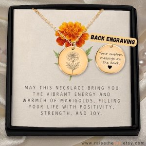 Marigold Necklace Personalized Floral Gift For Nana Grandmother New Mom Birth Flower Mother Daughter Sentimental Gold Jewelry Pendant