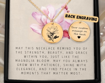 Magnolia Necklace Personalized Floral Gift Meaningful Jewelry For Nana Grandmother New Mom Birth Flower Mother Daughter Sentimental Charm