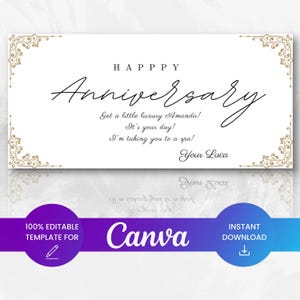 Modello di buono regalo per biglietto a sorpresa per anniversario Stampa digitale a casa Buono regalo Download immediato Biglietto modificabile Modello Canva regalo