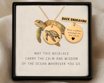 Personalized Sea Turtle Necklace Custom Ocean Protection Jewelry Engraved Hawaii Beach Pendant Summer Sea Life Gift Marine Animal Charm