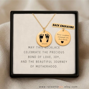 Baby Footprint Engraved Necklace New Mom Push Present First Mothers Day Gift for Wife Newborn Birth Jewelry Custom New Grandma Charm