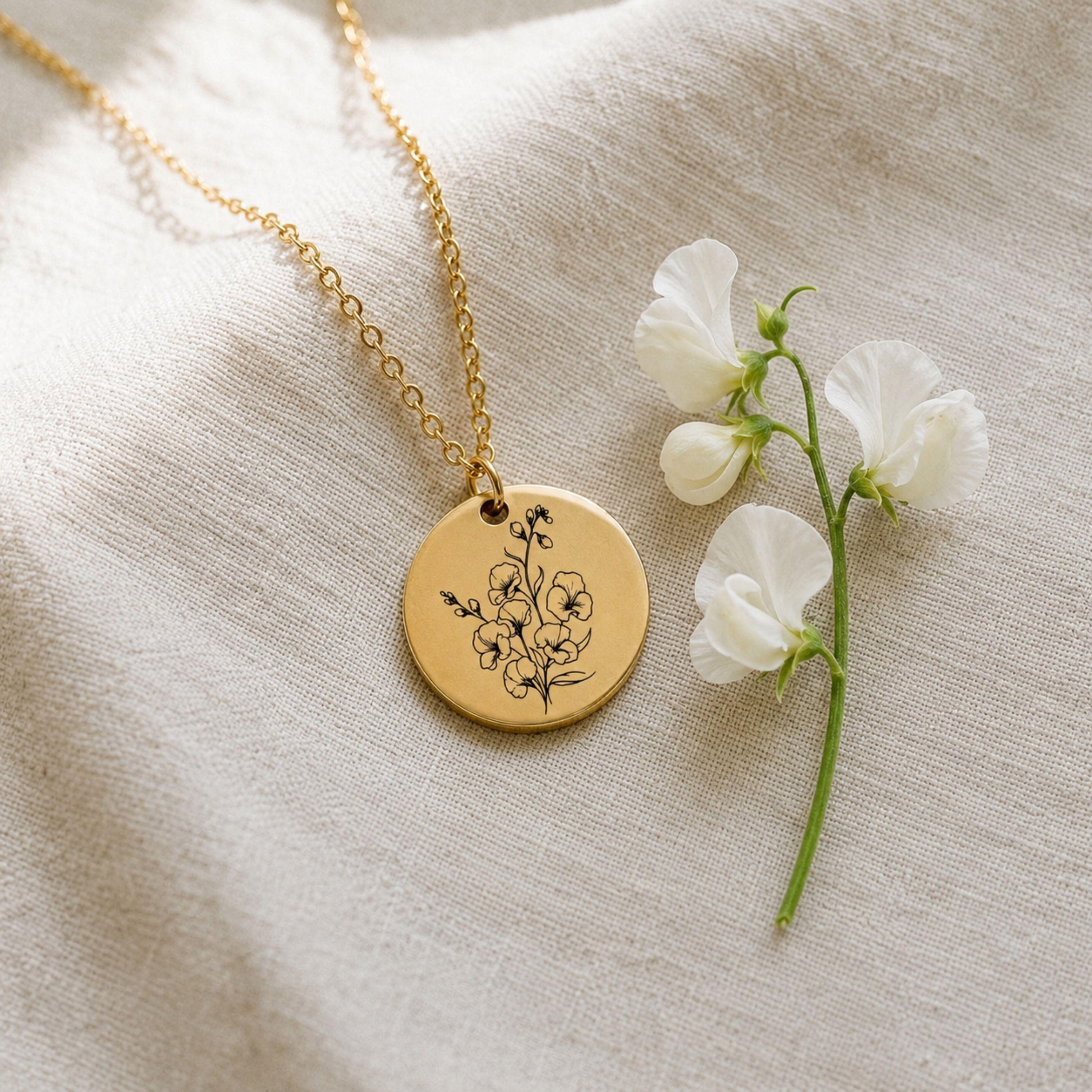 Birth Flower Necklace Sweet Pea - Etsy
