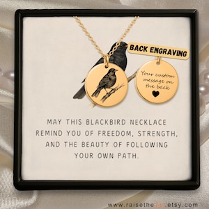 Custom Engraved Blackbird Necklace Personalized 18k Gold Plated Coin Pendant Silver Blackbird Charm Mens Bird Jewelry Keepsake Gift For Her