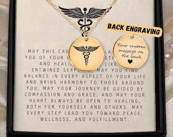 Caduceus Necklace Nurse Charm Medical Pendant Engraved Personalized Keepsake Gift for Doctor RN Medical Student Graduation Staff of Hermes