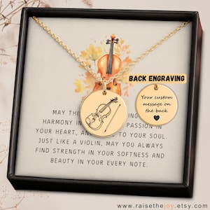 Engraved Violin Necklace For Violinist Girlfriend Gift Idea Musical instrument Inspired Jewelry Violin for Music Teacher Gift Violin And Bow