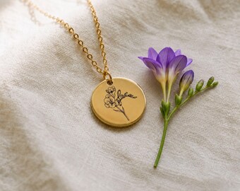 Freesia Necklace, Personalized Flower Pendant, Trust and Unconditional Love Symbol, Custom Handwriting Photo Charm, Meaningful Gift