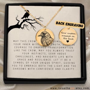 Engraved Crow Gold Plated Pendant Black Bird Lover Jewelry Spirit Transformation Symbol Death Life Accessory Crow Design Mystery Creature
