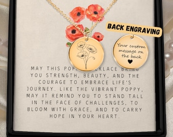 Custom Poppy Flower Necklace Minimalist Art Poppy Pendant for Spring Red Poppy Birthday Gift idea Engraved Wildflower Summer Accessories