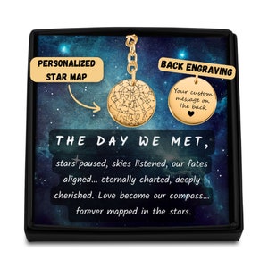 Portachiavi con mappa stellare Portachiavi personalizzato con cielo notturno Stelle per data Regalo di anniversario per lui Regalo per lei Regalo per moglie Marito Fidanzato Fidanzata